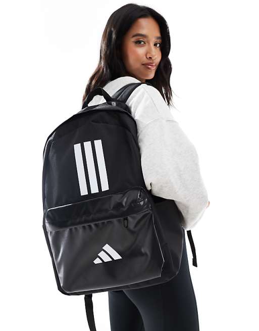 Adidas Training 3 Stripe Pocket Backpack In Black