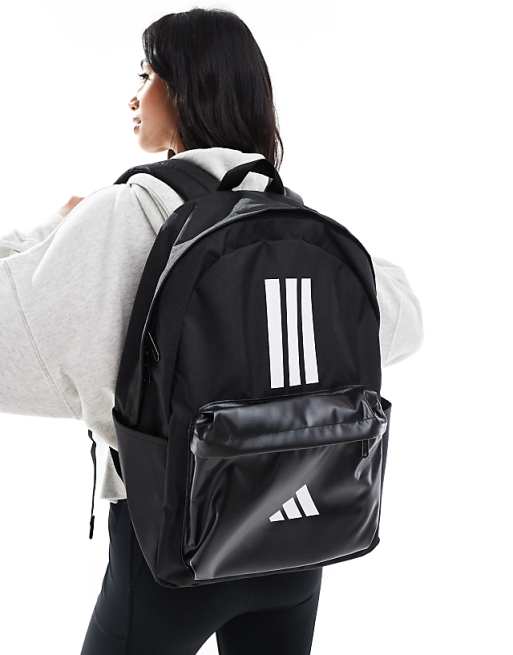 adidas Training 3 stripe pocket backpack in black