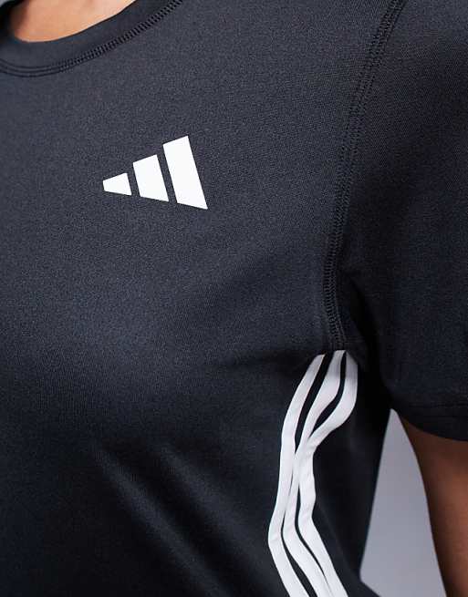 Adidas Training 3 Stripe T-shirt In Black