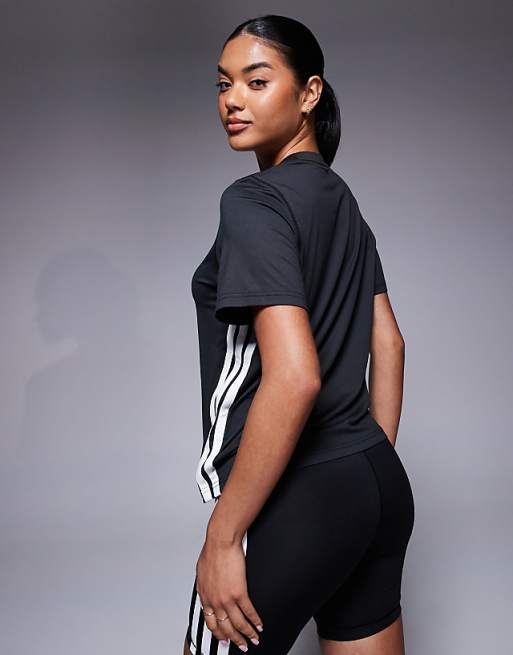 Adidas Training 3 Stripe T-shirt In Black