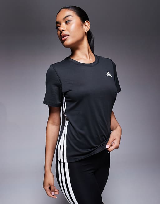 adidas Training 3 stripe t-shirt in black