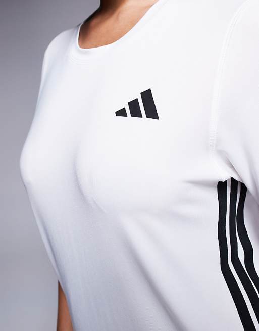Adidas Training 3 Stripe T-shirt In White