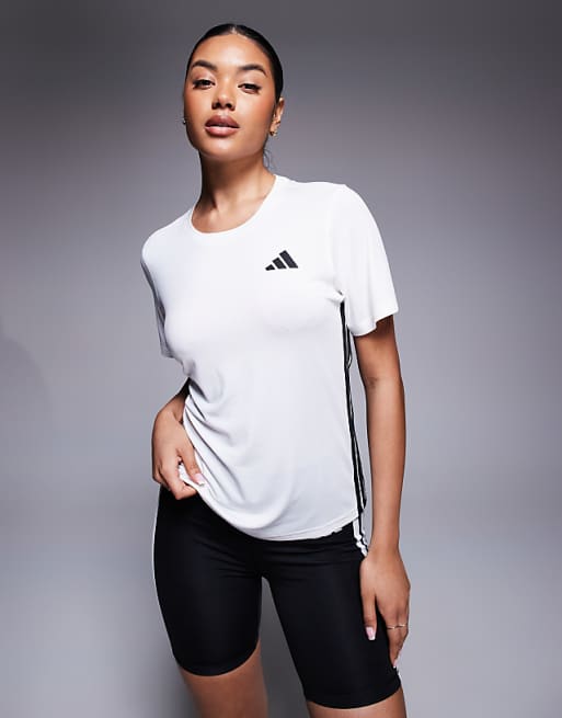 adidas Training 3 stripe t-shirt in white