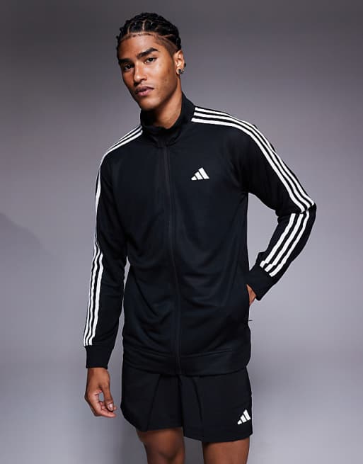 adidas Training 3 stripe track jacket in black