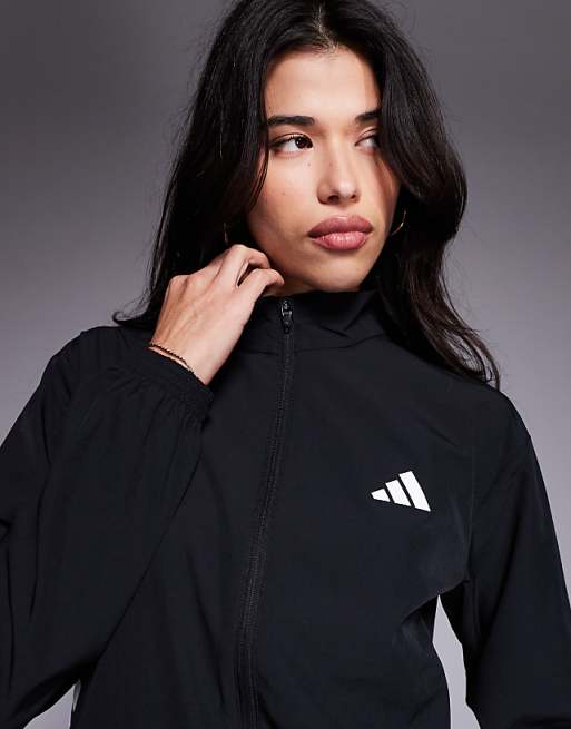 Adidas Training 3 Stripe Woven Jacket In Black
