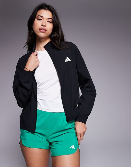 adidas Training 3 stripe woven jacket in black
