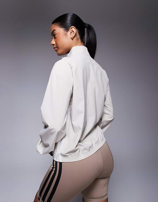 Adidas Training 3 Stripe Woven Jacket In Stone