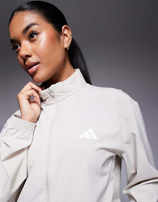Adidas Training 3 Stripe Woven Jacket In Stone