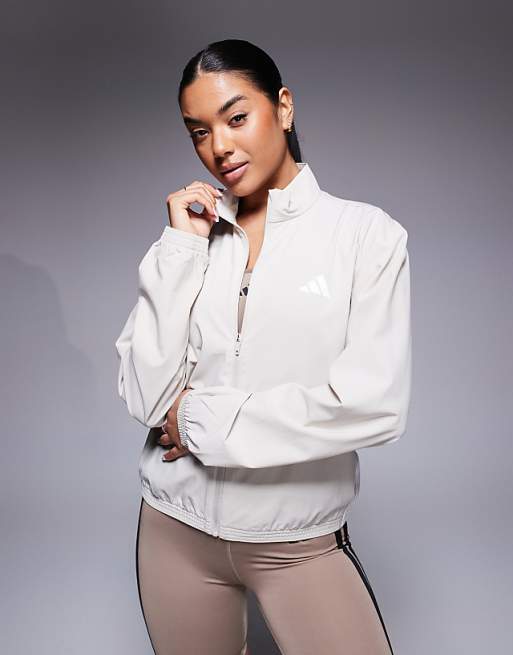 adidas Training 3 stripe woven jacket in stone