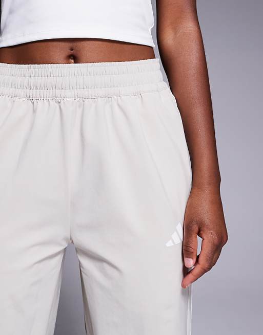 Adidas Training 3 Stripe Woven Joggers In Stone