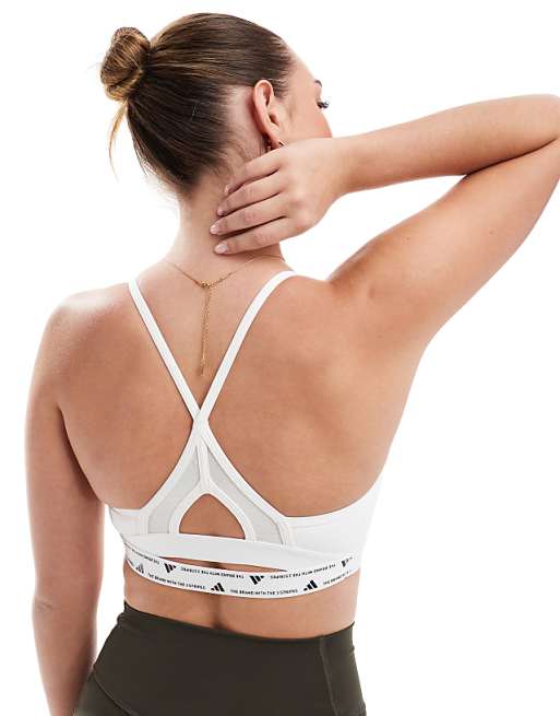 Adidas Training Aeroreact 3-stripes Bra In White