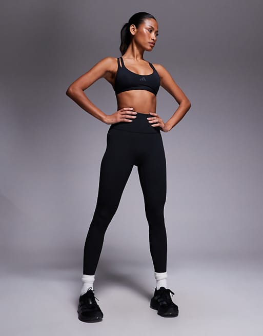 Adidas Training All Me Full Length Rib Leggings In Black