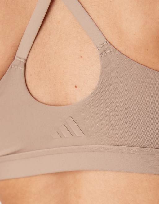Adidas Training All Me Light Support Sports Bra In Chalky Brown