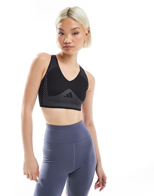 adidas Training D4T light support sports bra in black