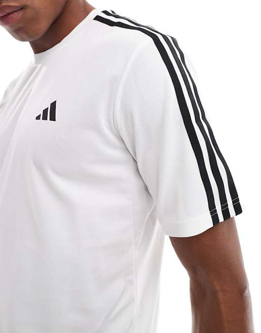 Adidas Training Essential 3 Stripe T-shirt In White