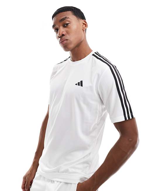 adidas Training Essential 3 Stripe t-shirt in white