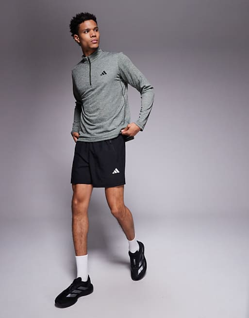 Adidas Training Essentials 1/4 Zip Top In Dark Khaki