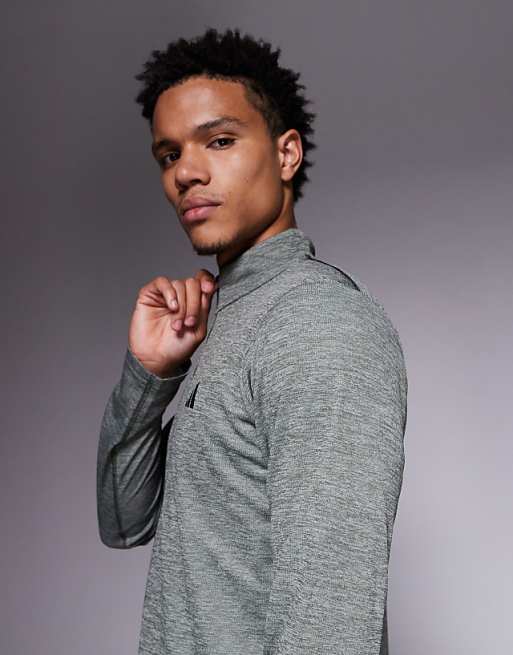 Adidas Training Essentials 1/4 Zip Top In Dark Khaki