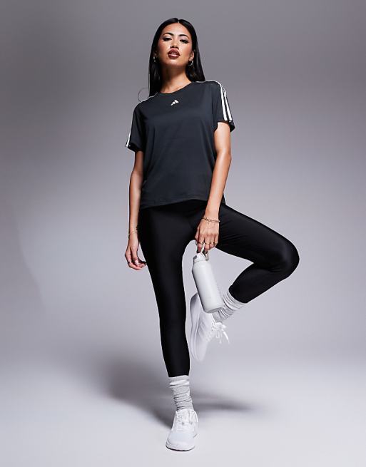 Adidas Training Essentials 3 Stripe T-shirt In Black