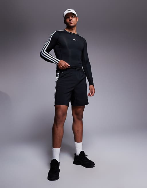 adidas Training essentials 3 stripe woven shorts in black