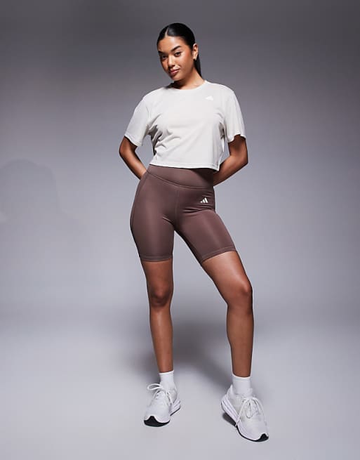 Adidas Training Essentials Cropped T-shirt In Beige