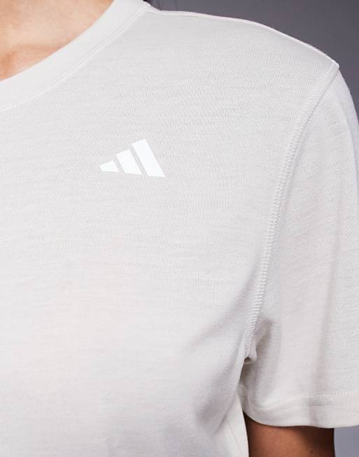 Adidas Training Essentials Cropped T-shirt In Beige