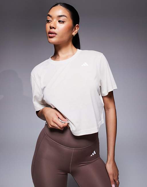 adidas Training essentials cropped t-shirt in beige