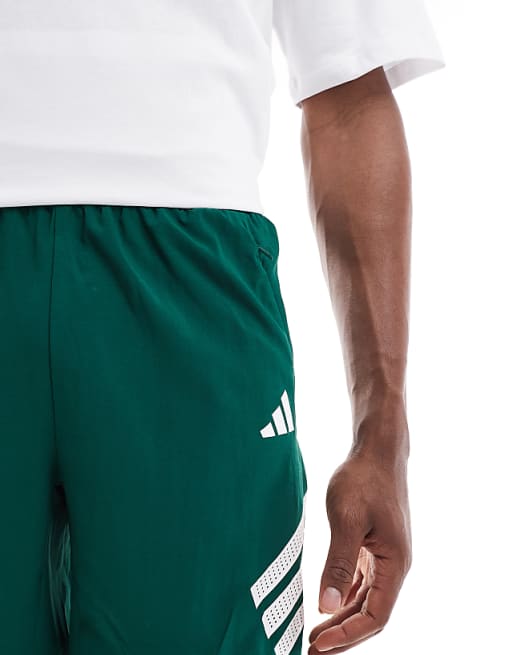 Adidas Training Essentials Gym 3 Stripe Shorts In Dark Green