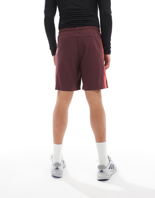 Adidas Training Essentials Shorts With 3 Stripe In Burgundy