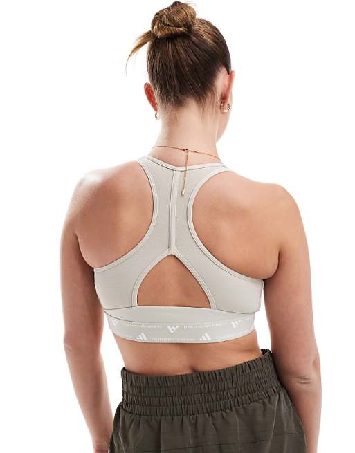 Adidas Training Essentials Sports Bra In Stone