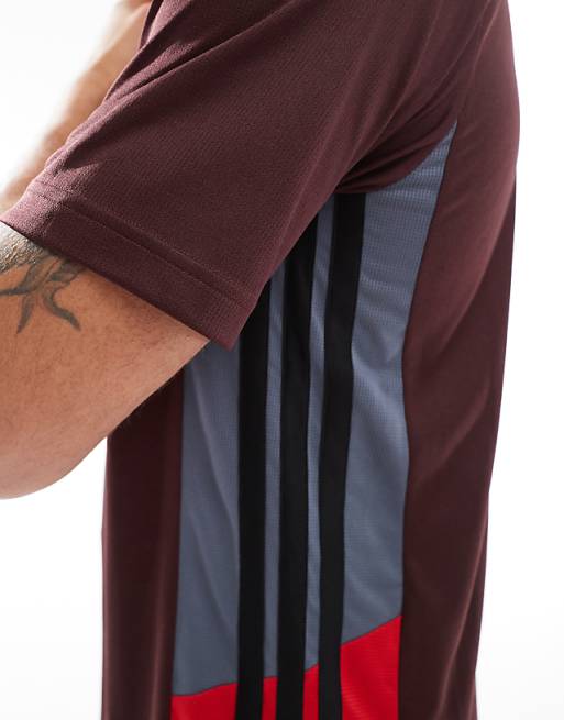 Adidas Training Essentials T-shirt With 3 Stripe In Burgundy