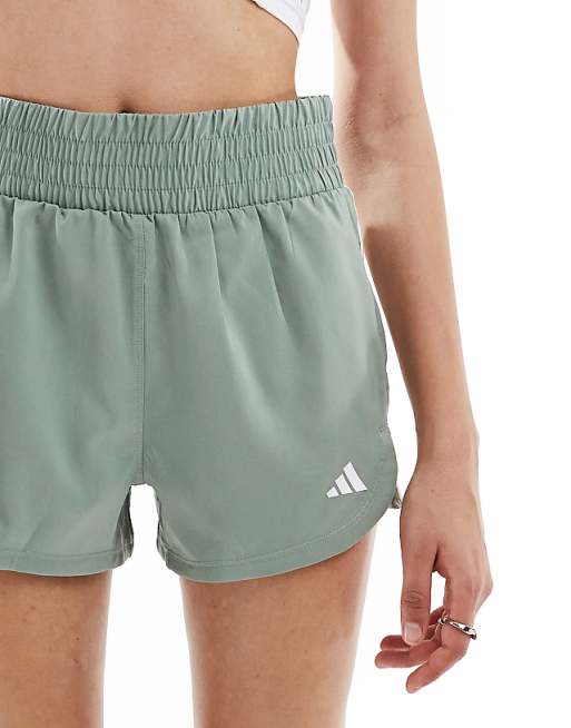 Adidas Training High Waist Woven Pacer Shorts In Silver Green