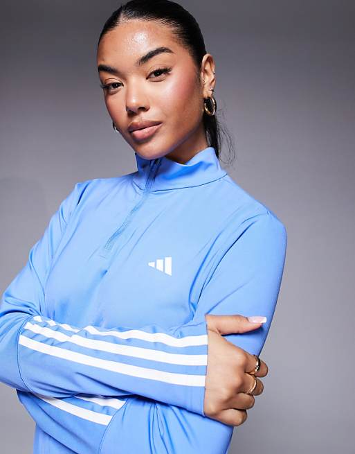 Adidas Training Hyperglam 1/4 Zip Top Top In Dusty Blue