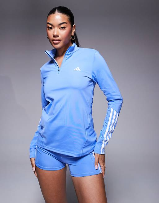 adidas Training Hyperglam 1/4 zip top top in dusty blue