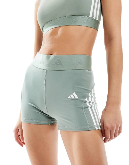 adidas Training Hyperglam 3 inch booty shorts in silver green