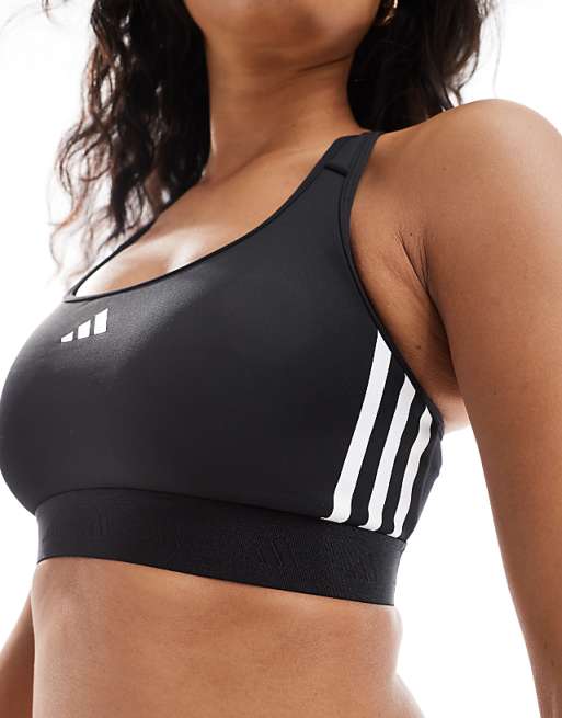 Adidas Training Hyperglam Mid Support Sports Bra In Black