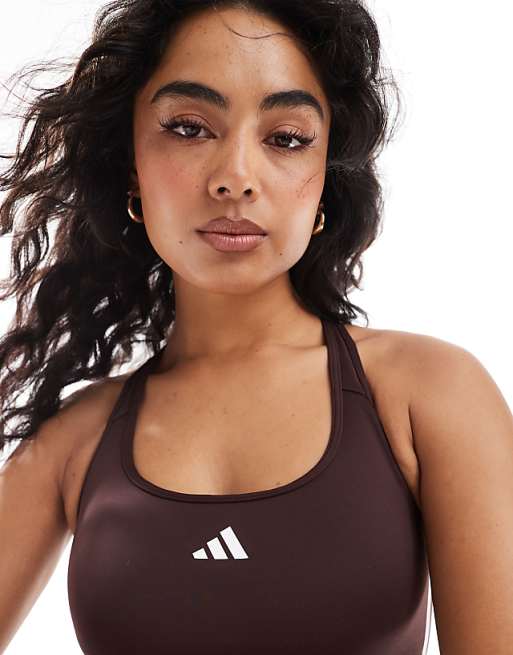 Adidas Training Hyperglam Mid-support Sports Bra In Brown