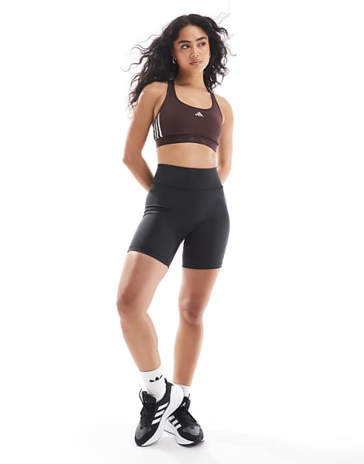 Adidas Training Hyperglam Mid-support Sports Bra In Brown