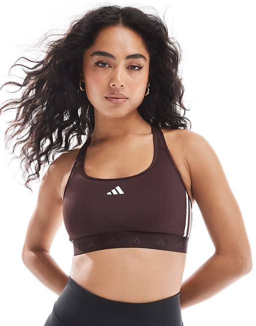 adidas Training Hyperglam mid-support sports bra in brown
