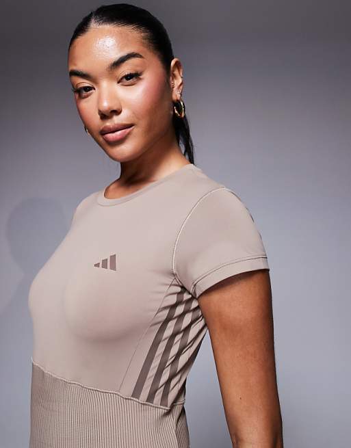 Adidas Training Hyperglam Rib Baby T-shirt In Chalky Brown