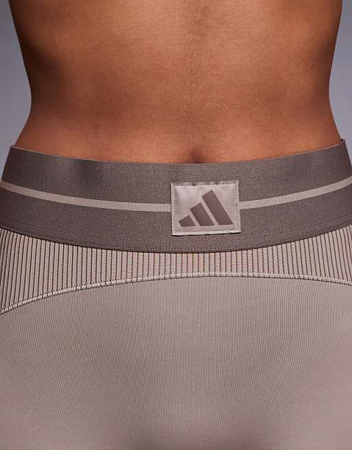 Adidas Training Hyperglam Rib Full Length Leggings In Chalky Brown