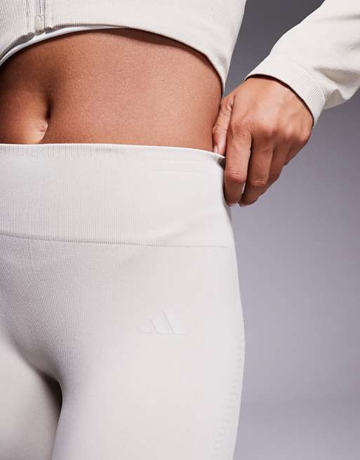 Adidas Training Knit Full Length Leggings In Light Brown