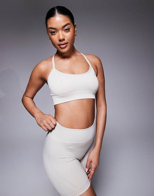 adidas Training knit light support sports bra in stone