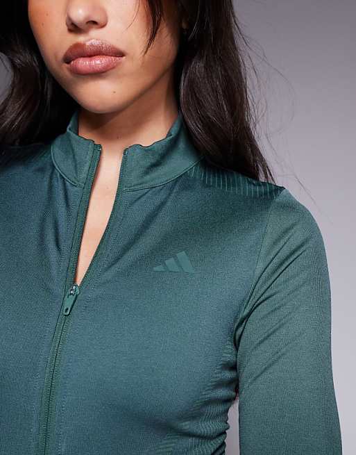 Adidas Training Knit Zip Cropped Jacket In Teal