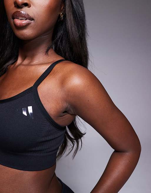Adidas Training Knitted Low Support Sports Bra In Black