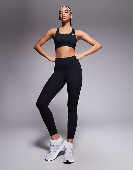 Adidas Training Medium Support Rib Sports Bra In Black