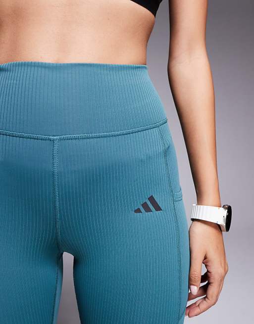 Adidas Training Optime 7/8 Rib Leggings In Teal