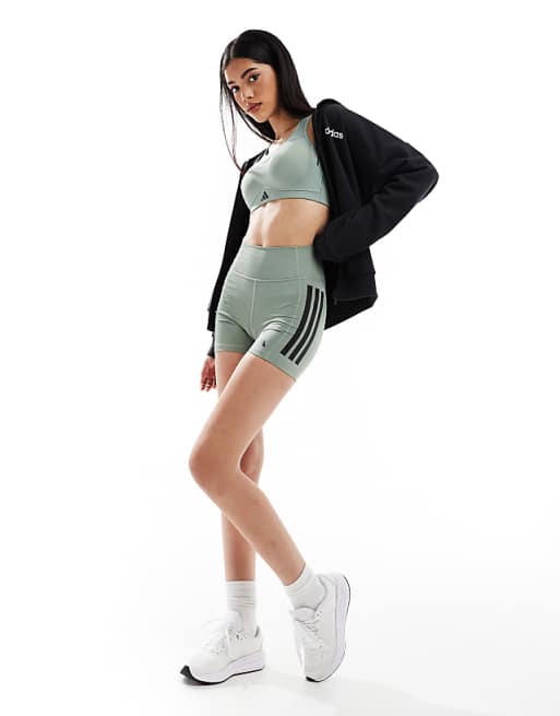 adidas Training Optime booty shorts in silver green