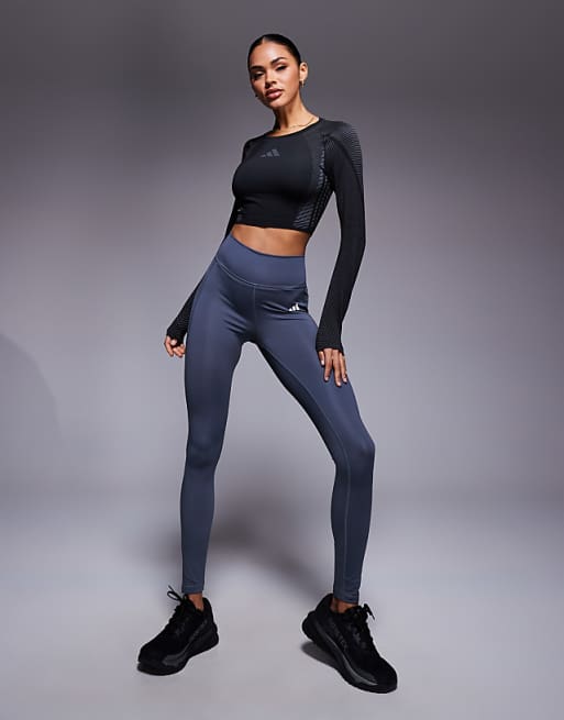 Adidas Training Optime Essentials Full Length Leggings In Dark Grey