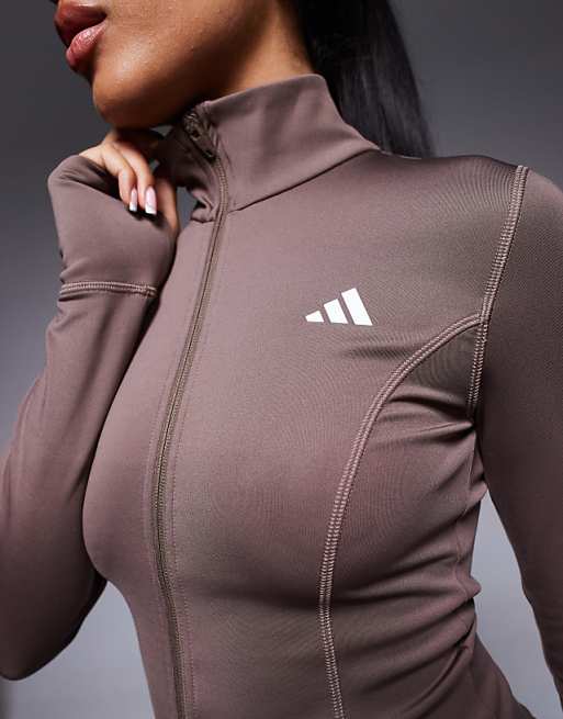 Adidas Training Optime Essentials Jacket In Dark Brown